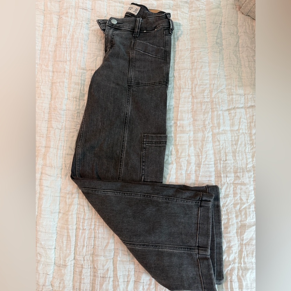 Girls Dark Gray Utility Jeans - 7/8 long